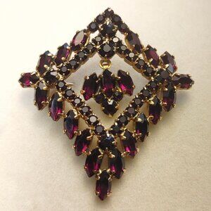 Faceted Cluster Diamond Shaped Brooch Vintage Bohemian Intricate Gold Tone